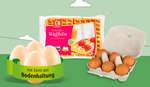 Wir verzichten grundsätzlich auf den Verkauf von Eiern aus Käfig- und Kleingruppenhaltung Kennzeichnung "Mit Eiern aus Bodenhaltung“